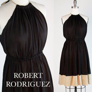 Robert Rodriguez Grecian Goddess Style Black and Cream Silk Chiffon Dress Sz 8 M